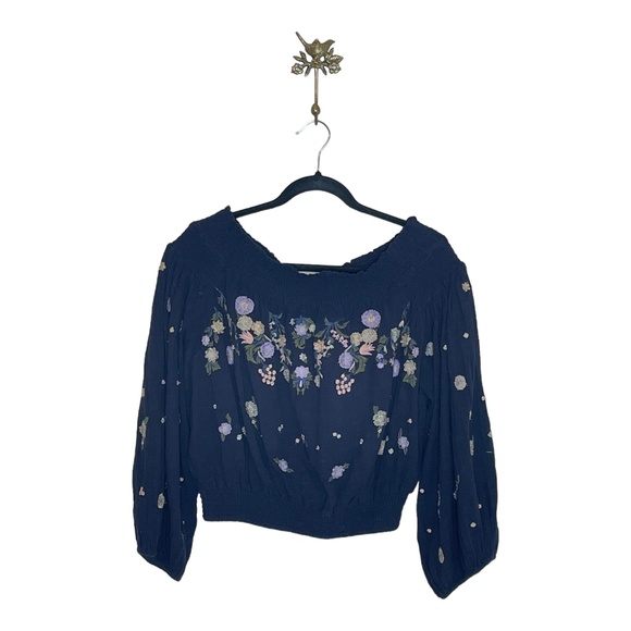 Free People Tops Free People Cotton Gauze Cropped Smocked Top Size